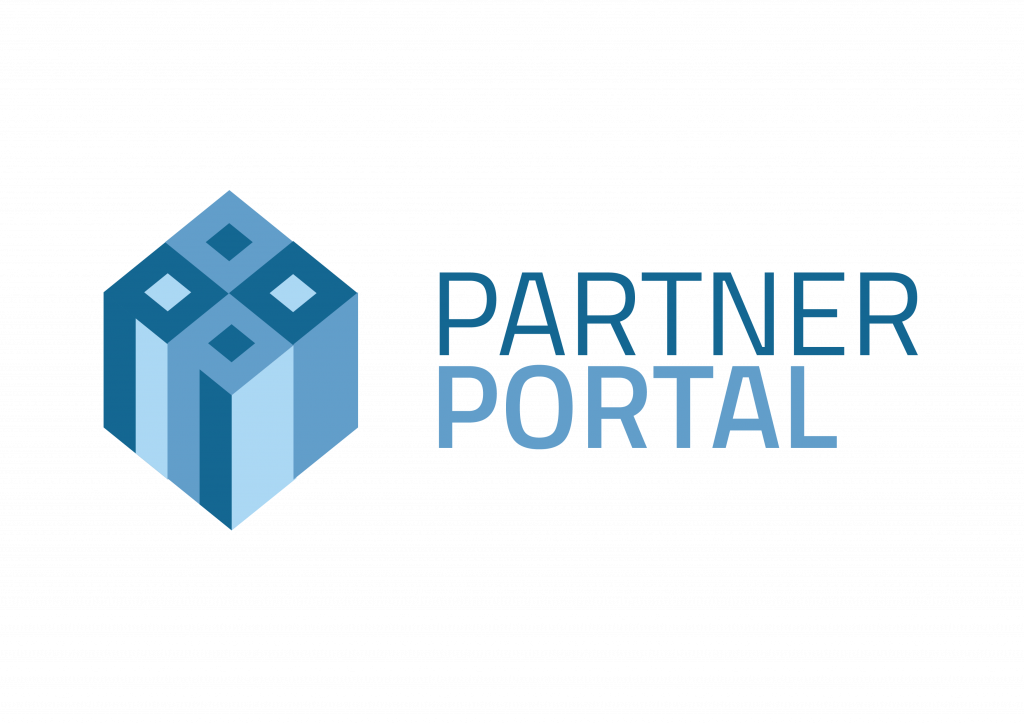 Partner Portal Logo. A blue cube with it’s corner facing forwards and top visible. On the left side the letter 'P' is visible twice.